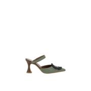 Manolo Blahnik Pärlapplikation Raffia Flare Häl Pumps Green, Dam