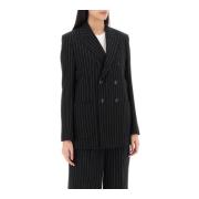 Ami Paris Dubbelknäppt Pinstripe Ullkavaj Black, Dam