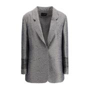 Giorgio Armani Randig Broderad Blazer med Fickor Gray, Dam