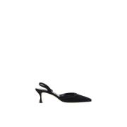 Manolo Blahnik Suede-Effect Almond Toe Slingback Pumps Black, Dam