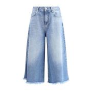 Pinko Högmidjade denimshorts med fransade kanter Blue, Dam