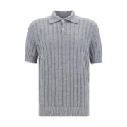 Brunello Cucinelli Monokrom Ribbad Linne Polo Tröja Gray, Herr