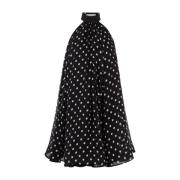 Nina Ricci Polka Dot Halterneck Peplum Klänning Black, Dam