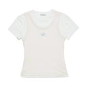 Acne Studios Dubbellagd bomullst-shirt med tryck Beige, Dam