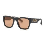 Philipp Plein Svarta Acetatsolglasögon med Orange Linser Black, Herr