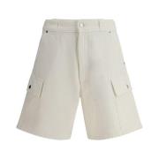 Prada Denim Shorts med Triangulärt Logoplack Beige, Herr