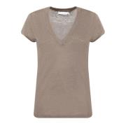 IRO V-ringad T-shirt för avslappnad stil Beige, Dam