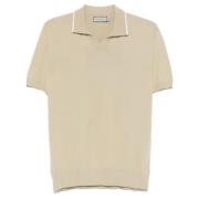 Canali Beige V-ringad kortärmad polo Beige, Herr