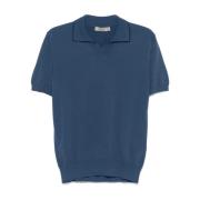 Canali Marinblå Polo V-ringad Kortärmad Blue, Herr