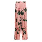 Dolce & Gabbana Blommig silke elastisk midja leggings Pink, Dam