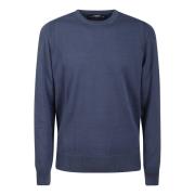 K-Way Blå Bomull Crewneck Ribbade Kanter Tröja Blue, Herr