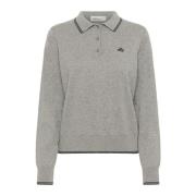 Karen by Simonsen Sportig Polo Stickad med Broderad Detalj Gray, Dam