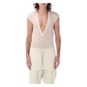 Rick Owens Naturlig T-shirt med djup V-ringning Beige, Herr