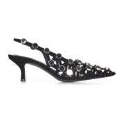 The Attico Svart mocka slingback pumps med nitar Black, Dam