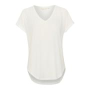 Cream V-Neck T-Shirt Top Snow White White, Dam