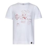 Massimo Alba Vit Crew Neck T-shirt med Rött Tryck White, Herr