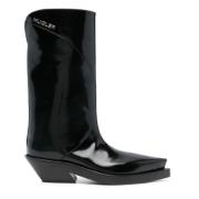 Mugler Svart Kalv Boot Borstad Stil Black, Dam