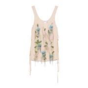 Blumarine Georg Broderad Topp Beige, Dam