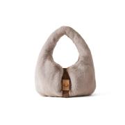 Borbonese Beige Hobo Väska med Päls-Effekt Tyg Beige, Dam