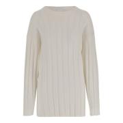 Allude Bomull Kashmir Crew Neck Stickat White, Dam