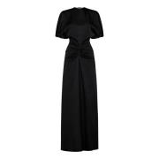 Victoria Beckham Svart Satin V-ringad Klänning Elegant Stil Black, Dam