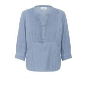 Cream Denimblus med V-ringning och ¾ ärmar Blue, Dam