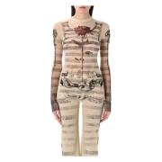 Jean Paul Gaultier Mesh Tattoo Mariner Topwear Beige, Dam