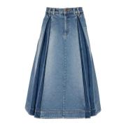 Balmain Veckad denim midi kjol Blue, Dam