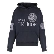 Rhude Bomull Printed Hoodie med Ribbed Detaljer Black, Herr