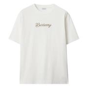 Burberry Vit Crew Neck T-shirt med Logotyptryck White, Herr