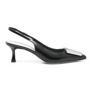 Roberto Festa Svarta läder slingback sandaler med applikation Black, D...