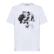 Alexander McQueen Vit Crew-Neck T-shirt med Skull Print White, Herr