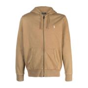 Ralph Lauren Broderad Logotyp Dragkedja Hoodie Beige, Herr