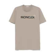 Moncler Logo Bomull T-shirt i Khaki Beige, Herr