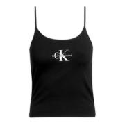 Calvin Klein Jeans Stilren Logo Tank Crop Top Black, Dam