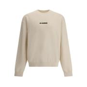 Jil Sander Minimalistiskt Logosweatshirt med Ribbade Detaljer Beige, H...