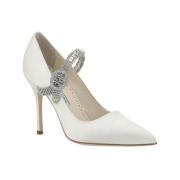 Manolo Blahnik Kristallprydda Satinpumps White, Dam