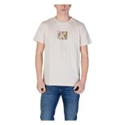 Calvin Klein Jeans Beige Print Bomull T-shirt Rund Hals Beige, Herr