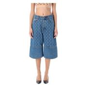 Marine Serre Ljusblå Moon Laser Denim Shorts Blue, Dam