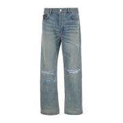 Amiri Blå Bandana Reparation Straight Jeans Blue, Herr