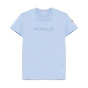 Moncler Blå Logo Patch Crew Neck T-shirts Blue, Dam