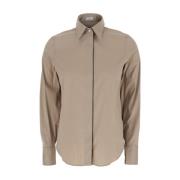 Brunello Cucinelli Beige Skjorta med Klassisk Krage Beige, Dam