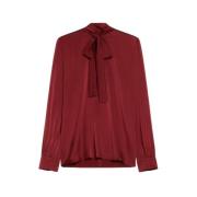 Max Mara Studio Sidensatin skjorta med foulardkrage Red, Dam