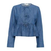 Soaked in Luxury Feminin Skjortblus med Peplumkjol Blue, Dam