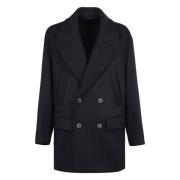 Giorgio Armani Dubbelknäppt peacoat med slagkrage Blue, Herr