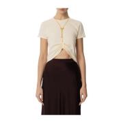 Elisabetta Franchi Gul T-shirt med Gyllene Detaljer Beige, Dam