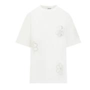 MSGM Blomsterapplikation Kortärmad T-shirt Beige, Dam