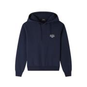 A.P.C. Marinblå Hoodie Rue Madame Paris Broderad Blue, Dam