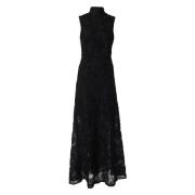 ROTATE Birger Christensen Flower Mesh Maxi Klänning Black, Dam