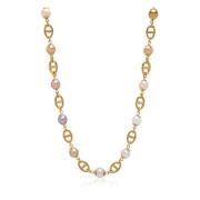 Nialaya Men&#39;s Gold Mariner Chain with Multicolored Pearls Yellow, ...